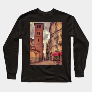 Bell Tower Church Historic Antique Architecture Milano Italy Long Sleeve T-Shirt